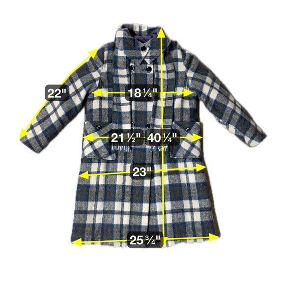 Vintage Womens Coat Scarf Plaid Wool Blend Union Made USA Blue White 1970s - Picture 8 of 8